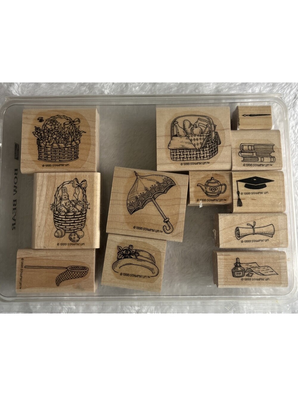 Stampin Up VINTAGE Wood Rubber Stamp Lot 12 Pc Spring Graduation